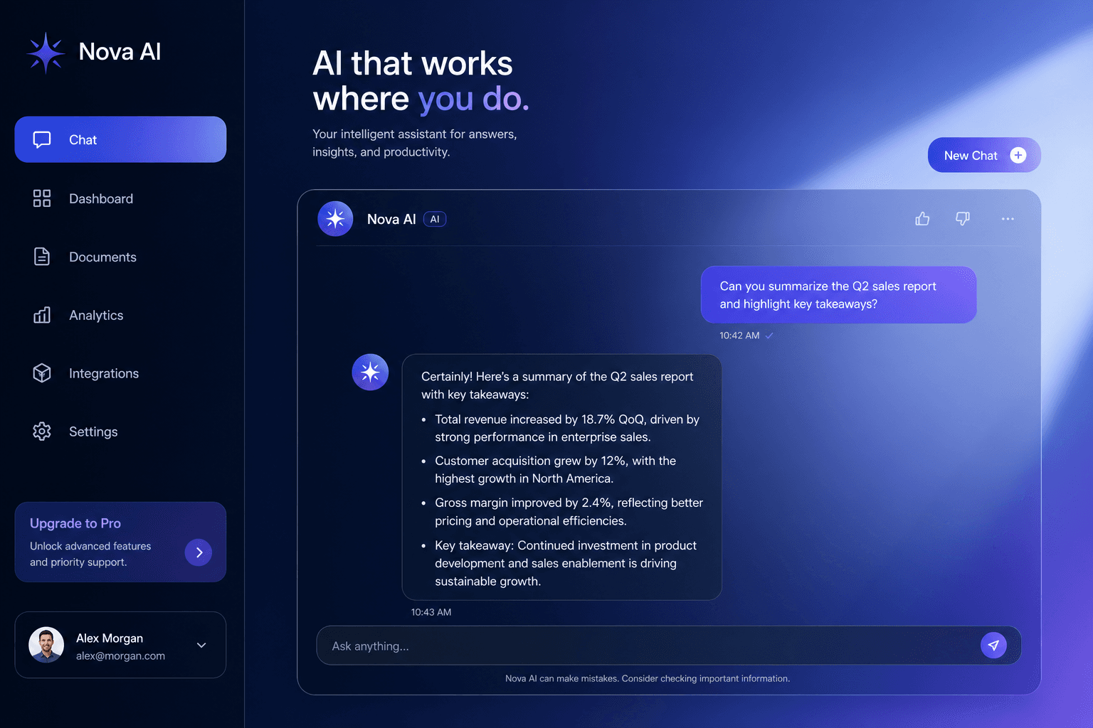 Modern AI chatbot interface on website showing conversational customer engagement